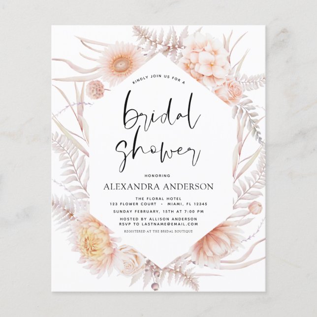 Budget Boho Chic Dusty Rosa Desert Möhippa Flygblad (Framsidan)