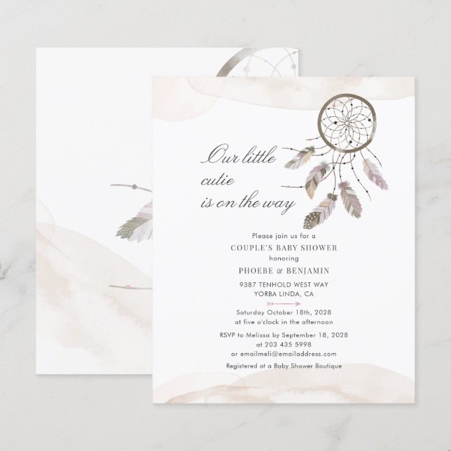 Budget Boho Chic Par Baby Shower-inbjudan (Fram/baksida)