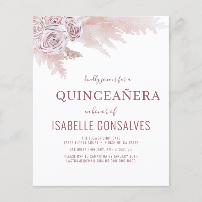 Budget Boho Chic QUINCEAÑERA-partiets inbjudan Flygblad (Framsidan)