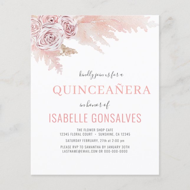 Budget Boho Chic QUINCEAÑERA-partiets inbjudan Flygblad (Framsidan)