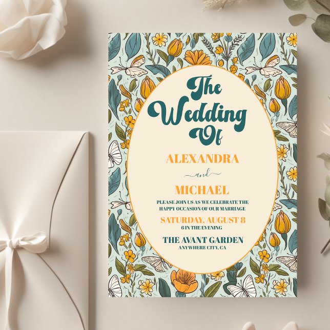 Budget Boho Chic Retro Färgrik Blommig Bröllop  Reklamblad (Skapare uppladdad)