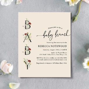 Budget Boho Chic Wildblomma Baby Brunch-inbjudan