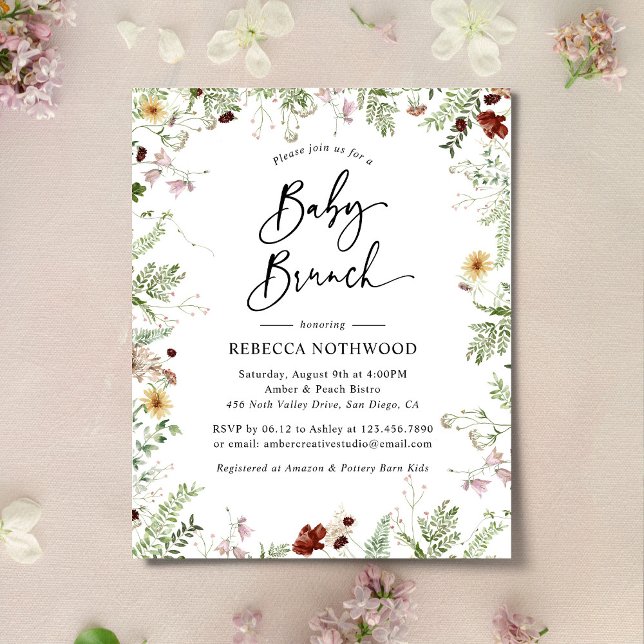 Budget Boho Chic Wildblomma Baby Brunch-inbjudan (Skapare uppladdad)