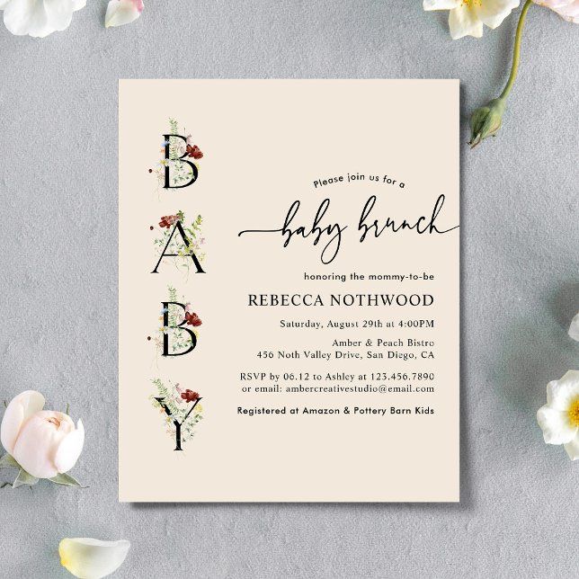 Budget Boho Chic Wildblomma Baby Brunch-inbjudan (Skapare uppladdad)