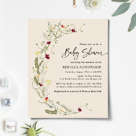 Budget Boho Chic Wildblomma Baby Shower-inbjudan