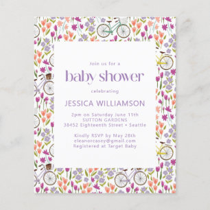Budget Boho Cykel Blommig Baby Shower Inbjudan