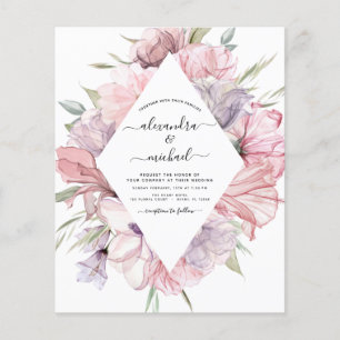 Budget Boho Dammtrosa Lila Bröllopsinbjudan Flygblad