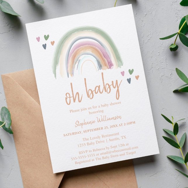Budget Boho  Dämpad regnbåge Baby Shower  Inbjudan (Skapare uppladdad)