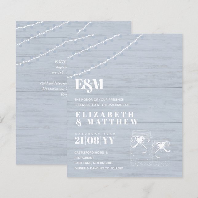 BUDGET BOHO Dusty Blue Driftwood MasonJär Bröllop (Fram/baksida)