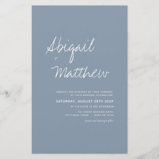Budget Boho Dusty Blue Photo Wedding bjudande Flygblad