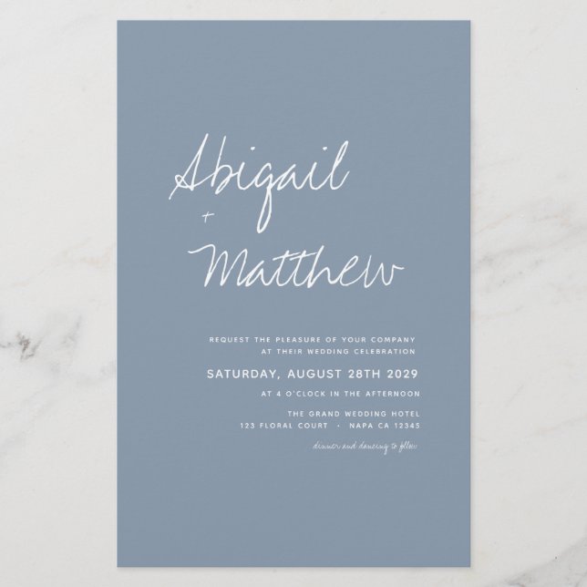Budget Boho Dusty Blue Photo Wedding bjudande Flygblad (Framsidan)
