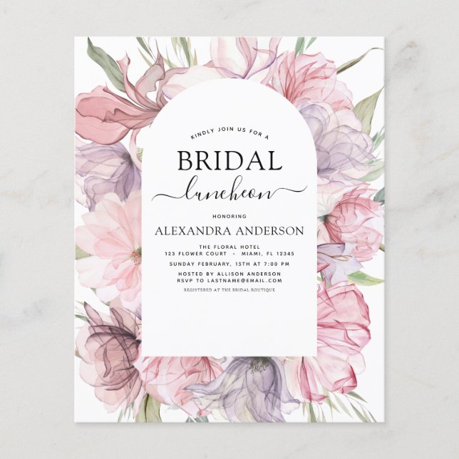 Budget Boho Dusty Lila Möhippa Luncheon Flygblad (Framsidan)