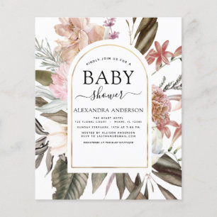 Budget Boho Dusty Rosa Burgundy Baby Shower Flygblad