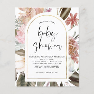 Budget Boho Dusty Rosa Burgundy Baby Shower Flygblad