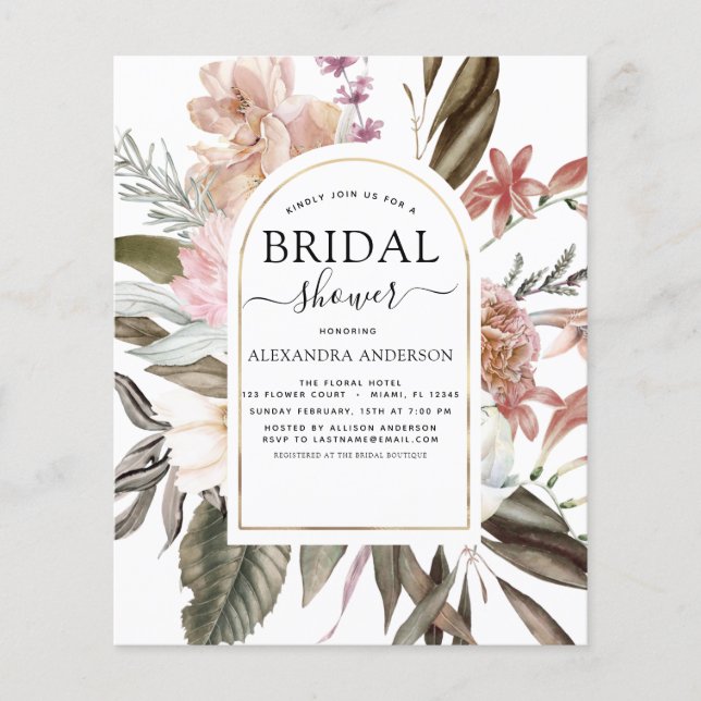 Budget Boho Dusty Rosa Burgundy Möhippa Flygblad (Framsidan)