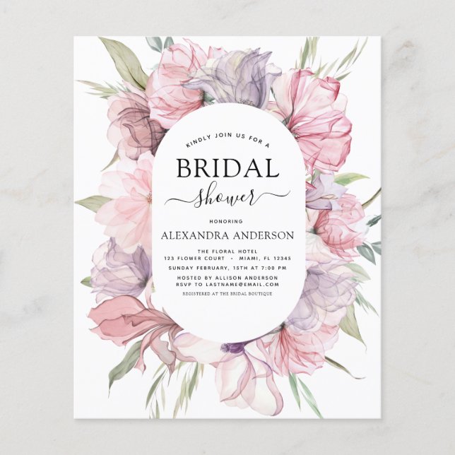 Budget Boho Dusty Rosa Lila Möhippa Flygblad (Framsidan)
