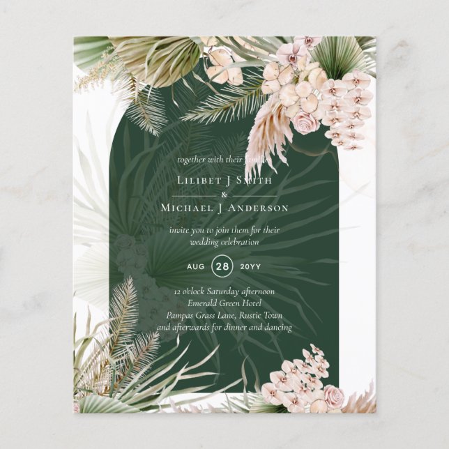 BUDGET BOHO Emerald Grönt Pampas Grass Bröllop (Framsida)