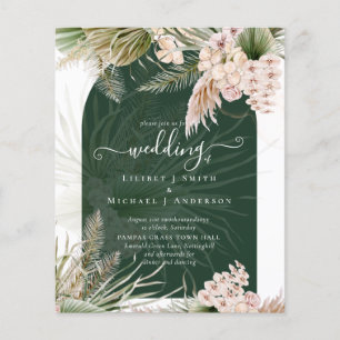 BUDGET BOHO Emerald Grönt Pampas Grass Bröllop Flygblad