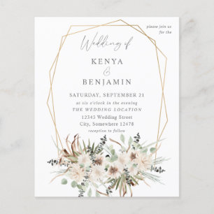 Budget Boho Eucalyptus & Beige Blommigt Bröllop 2 Flygblad