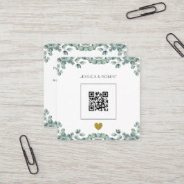 Budget Boho Eucalyptus QR Code Wedding bjudande Fyrkantigt Visitkort