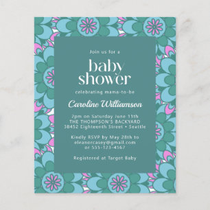 Budget Boho Flower Groovy Grönt Baby Shower Inbjud
