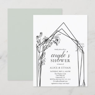 Budget Boho Flowers Geometric Couple Shower Invita Inbjudan Vykort