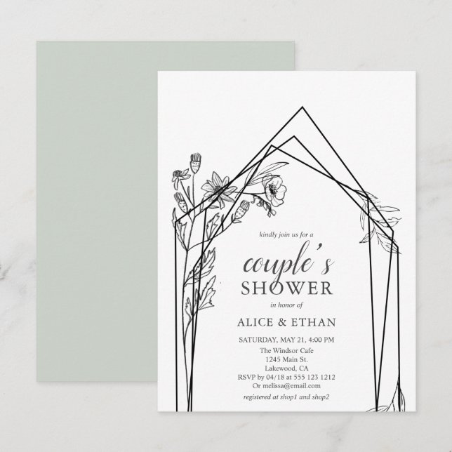 Budget Boho Flowers Geometric Couple Shower Invita Inbjudan Vykort (Fram/baksida)