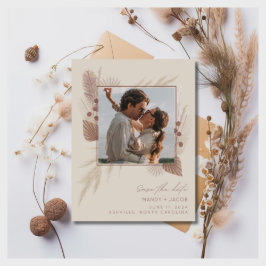 Budget Boho Foto Bröllop Spara Datum Meddelande Vykort