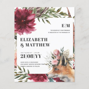 Budget Boho FOX Burgundy Blommigt allt-i-1 Bröllop Flygblad