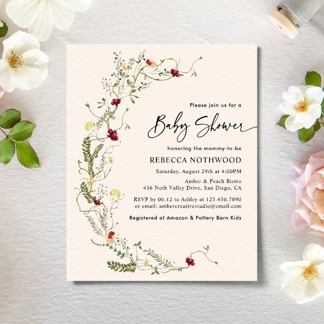 Budget Boho Girl Wildblomma Baby Shower-inbjudan (Skapare uppladdad)