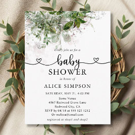 Budget Boho Greenery Baby Shower Inbjudan Vykort