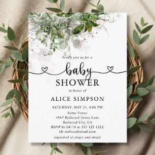 Budget Boho Greenery Baby Shower Inbjudan Vykort