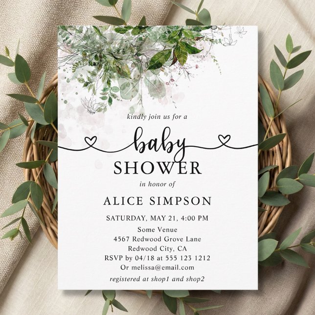 Budget Boho Greenery Baby Shower Inbjudan Vykort (Skapare uppladdad)