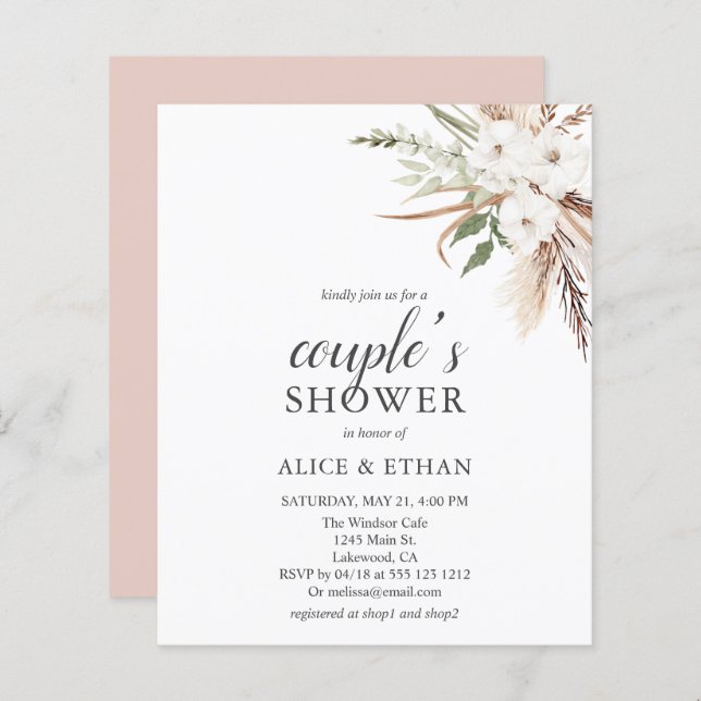 Budget Boho Greenery Pampa Grass Par Shower (Fram/baksida)