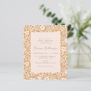 Budget Boho Gult Blommigt Baby Shower-inbjudan för