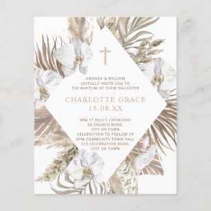 Budget Boho Handflatan Blommigt Baptism Rosa Tan I Flygblad