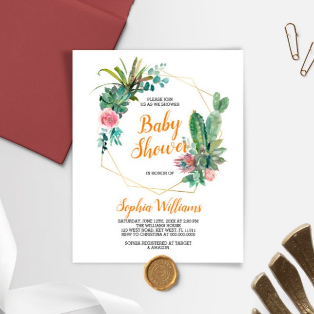 Budget Boho Kactus Baby Shower Inbjudan (Skapare uppladdad)