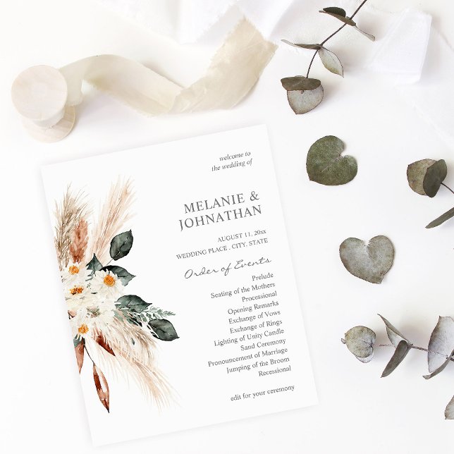 Budget Boho Koppar & Blommig Liten Bröllopsceremon Flygblad (Skapare uppladdad)