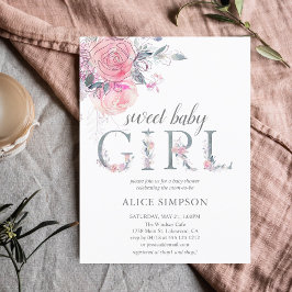 Budget Boho Light Soft Rosa Flowers Baby Shower Inbjudan Vykort
