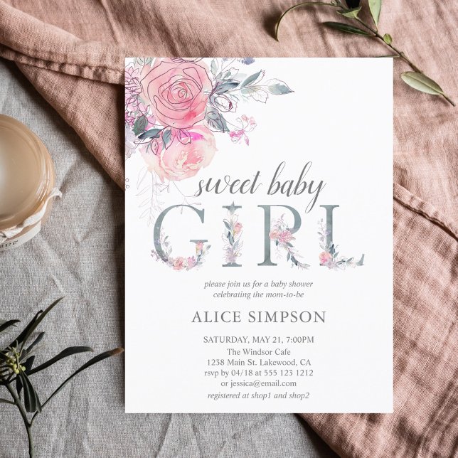 Budget Boho Light Soft Rosa Flowers Baby Shower Inbjudan Vykort (Skapare uppladdad)