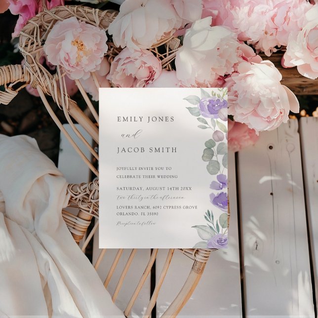 Budget Boho Lila Eucalyptus bröllopsinbjudan (Skapare uppladdad)