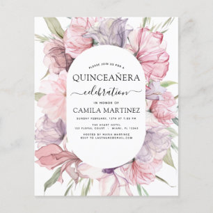 Budget Boho Lila Quinceañera Dusty Rosa Blommigt Flygblad