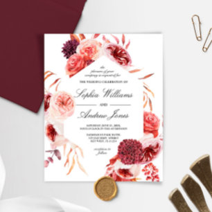 Budget Boho Marsala Ros Bröllopsinbjudan