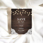 Budget Boho Mason Burk Bröllop spara datum Flygblad<br><div class="desc">Budgeten Boho chic bröllop spara datum-flygare har mason burk och string ljus på trä.</div>