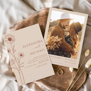 Budget Boho Moderna Blommiga Bröllopsinbjudningar Flygblad