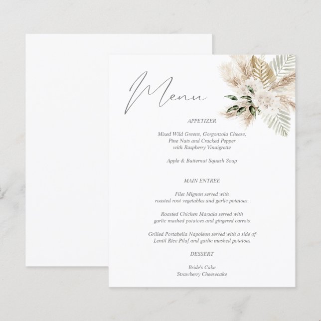 Budget Boho Palmblad Blommig Meny (Fram/baksida)