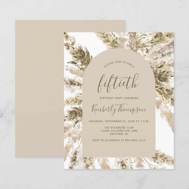 Budget Boho Pampas Grass Arch 50:e födelsedagen In (Fram/baksida)