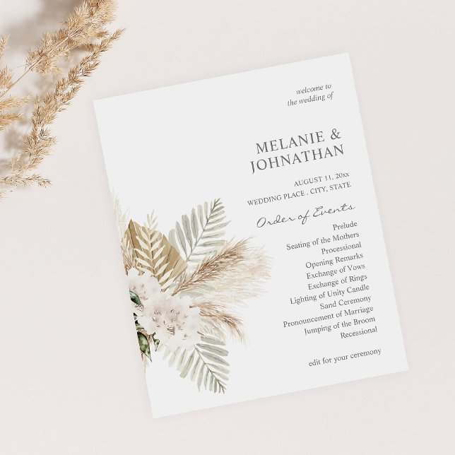 Budget Boho Pampas Grass B Blommigt Bröllop Ceremo Flygblad (Skapare uppladdad)