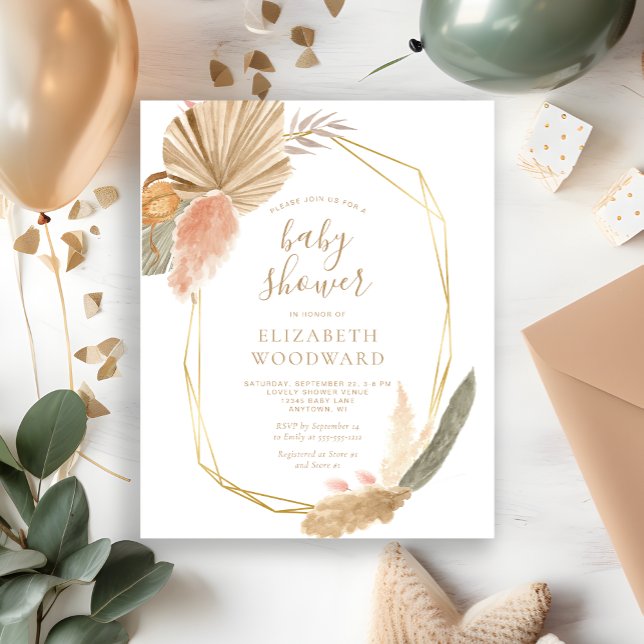 Budget Boho Pampas Grass Baby Shower-inbjudan (Skapare uppladdad)