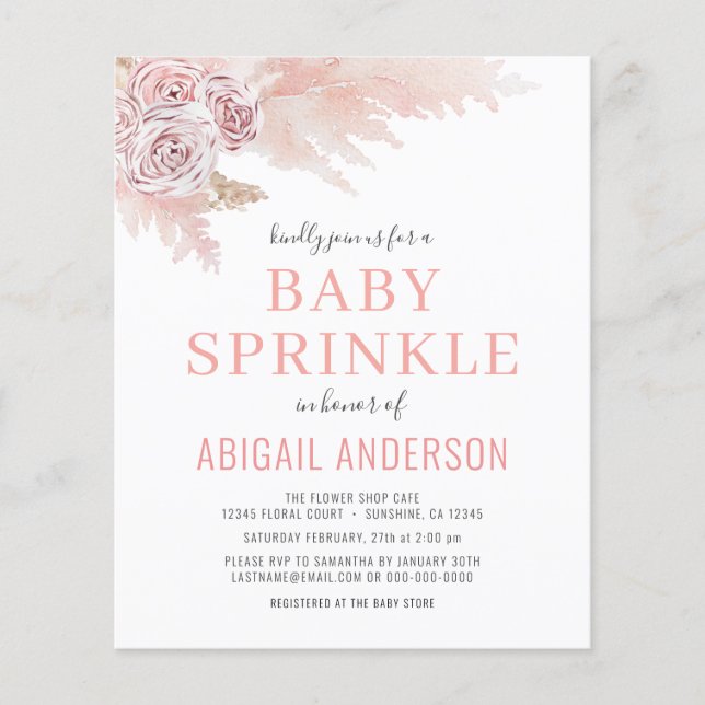 Budget Boho Pampas Grass Baby Sprinkle-inbjudan Flygblad (Framsidan)
